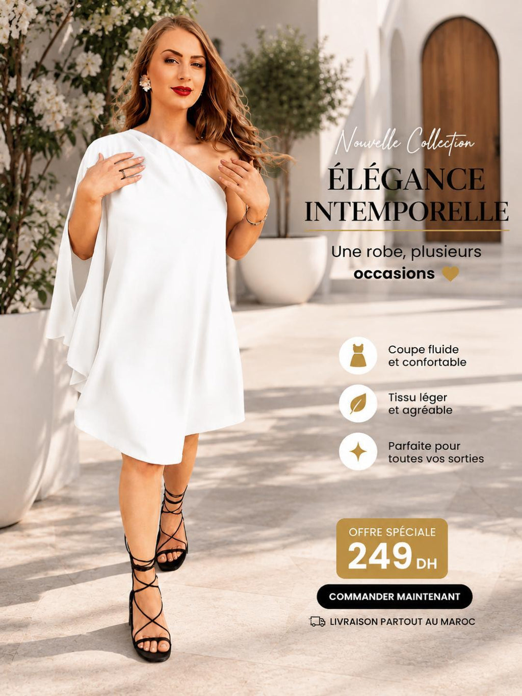 Robe Soirée Élégance Royale – Coupe Asymétrique & Manche Cape