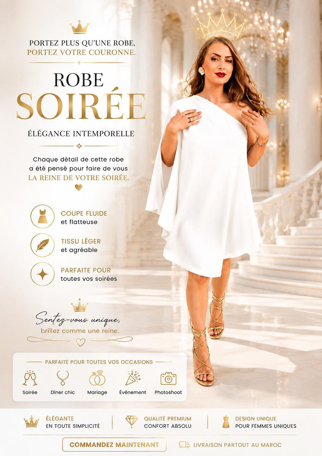 Robe Soirée Élégance Royale – Coupe Asymétrique & Manche Cape