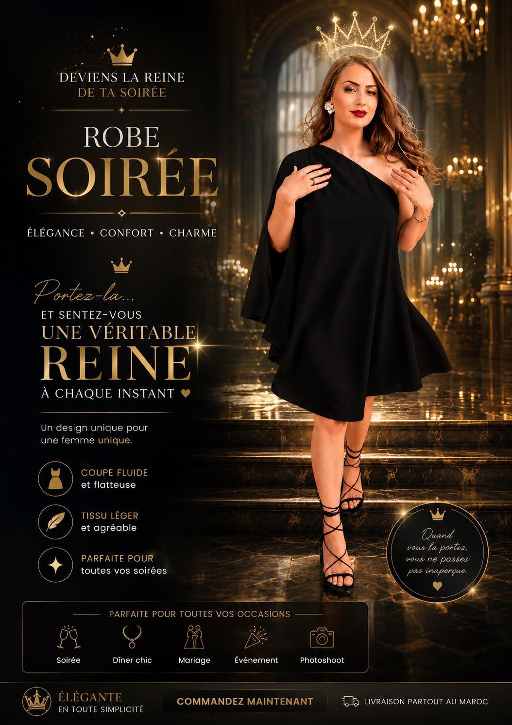 Robe Soirée Élégance Royale – Coupe Asymétrique & Manche Cape