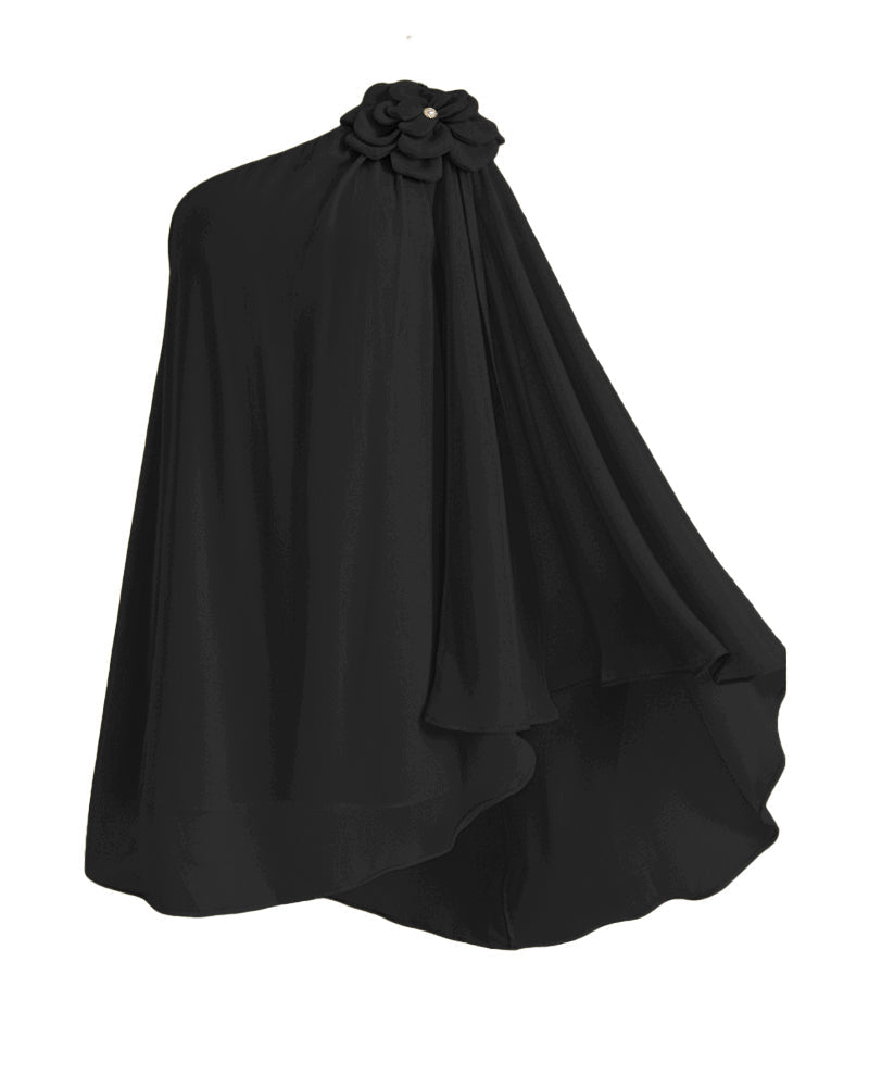 Robe de Cocktail Asymétrique à Plissés et Manche Cape Dramatique - Disponible en 5 Coloris