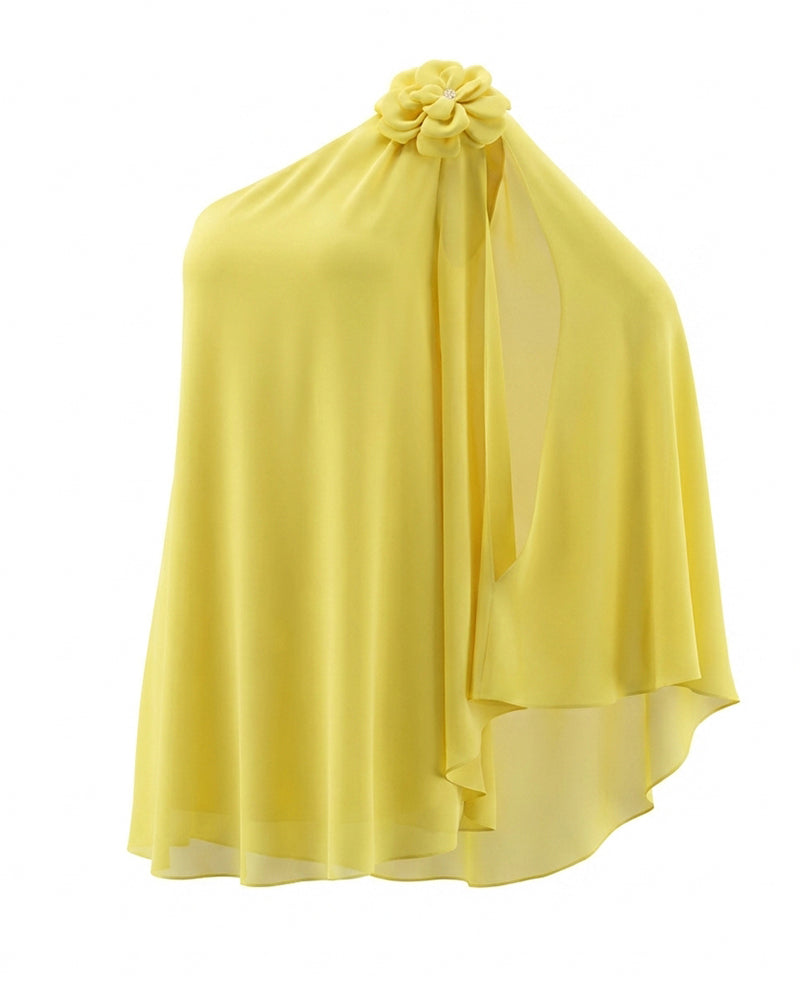 Robe de Cocktail Asymétrique à Plissés et Manche Cape Dramatique - Disponible en 5 Coloris
